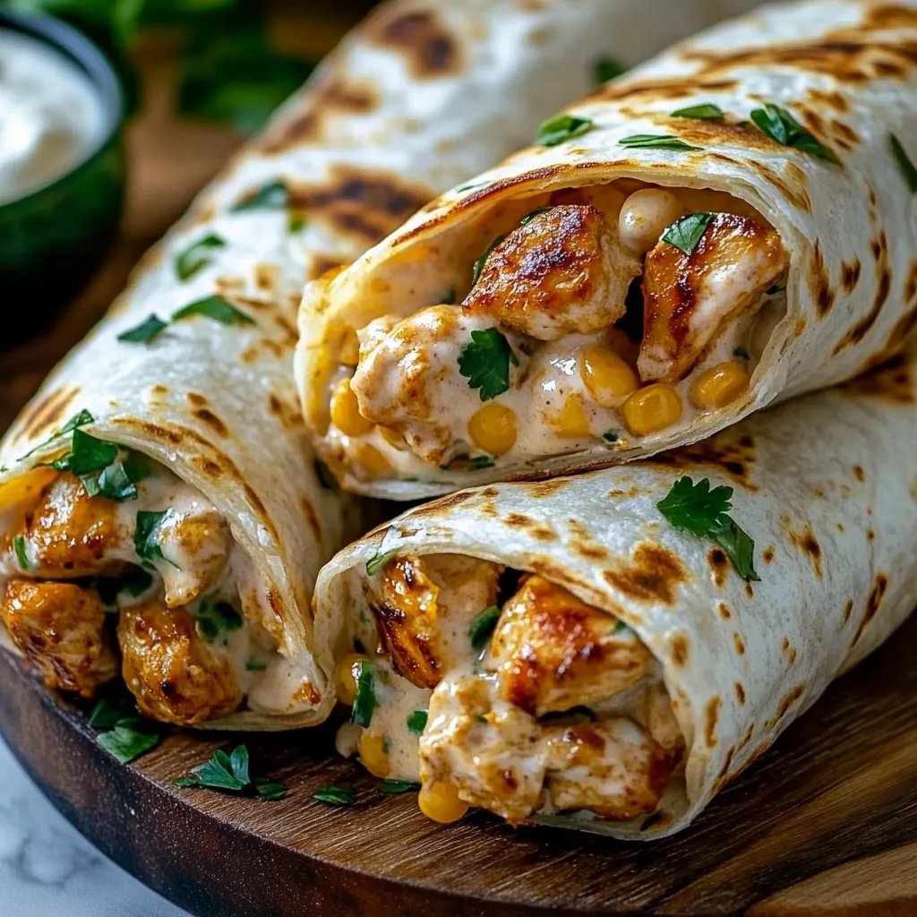 Käsige Knoblauch-Hähnchen-Wraps