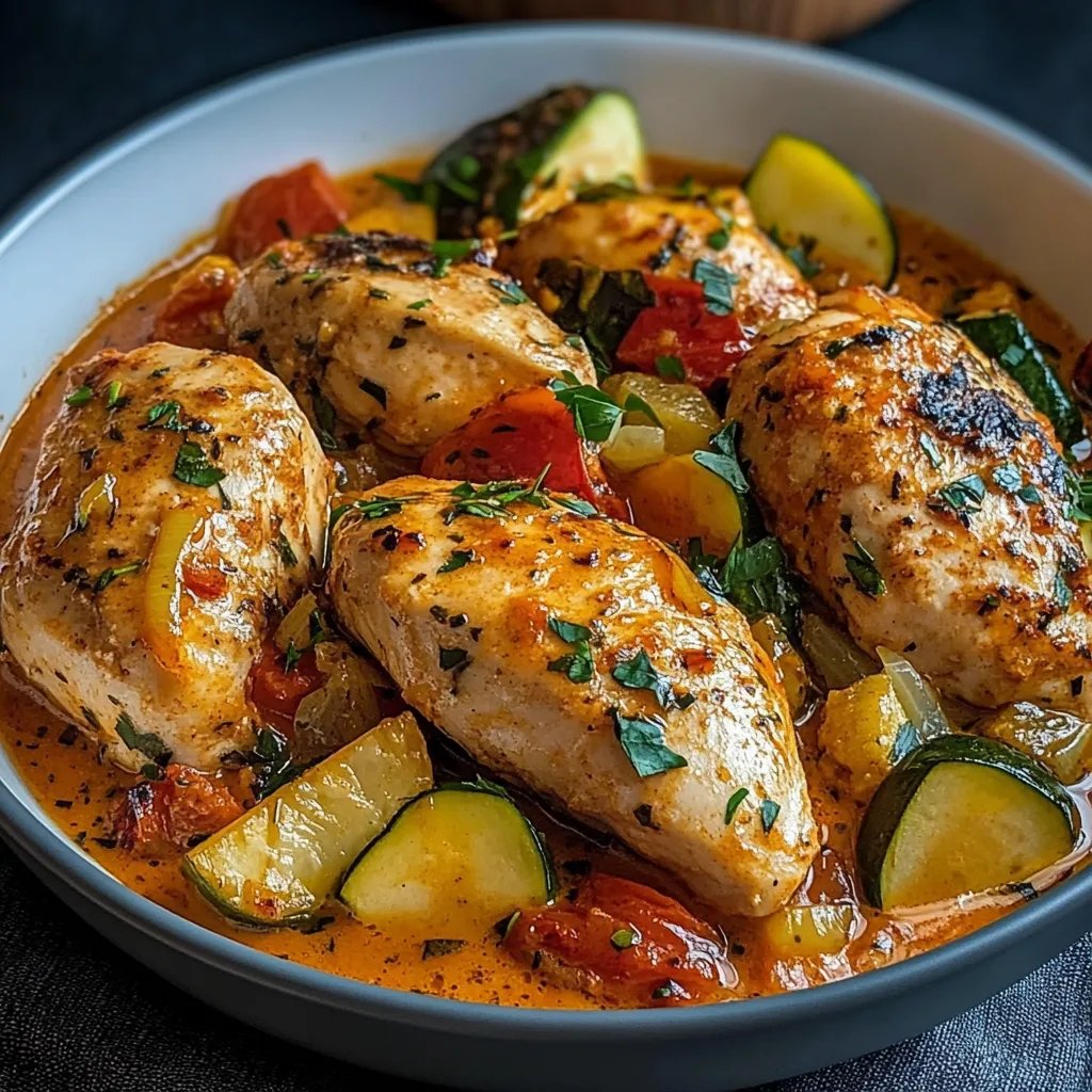 Hähnchen in Paprika-Zucchini-Sahnesauce
