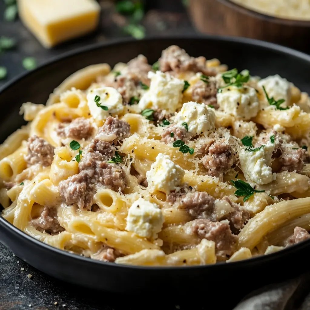 Cremige Nudel-Hackfleisch-Pfanne mit Feta