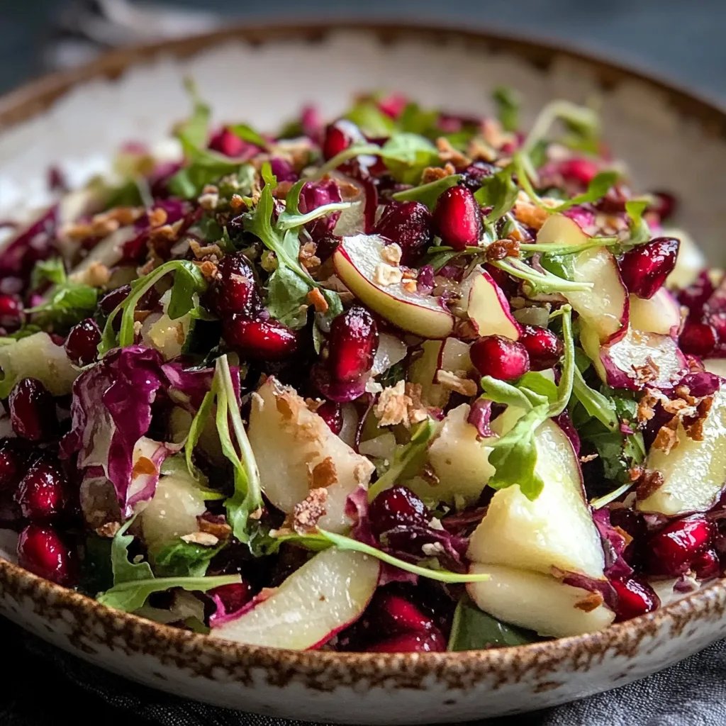 Salat mit gehobeltem Rosenkohl, Granatapfel und kandierten Pekannüssen