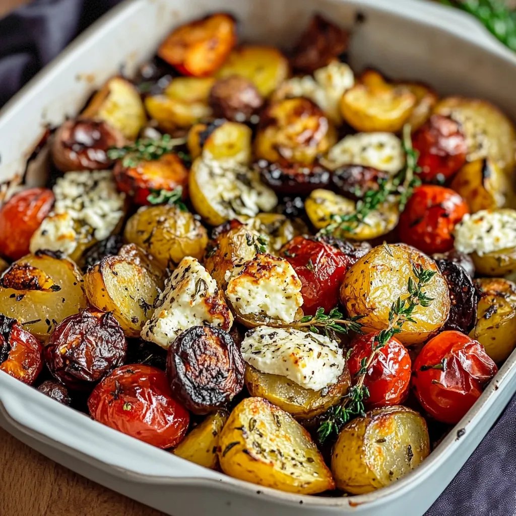 Feta-Kartoffeln und ofengebackenes Gemüse