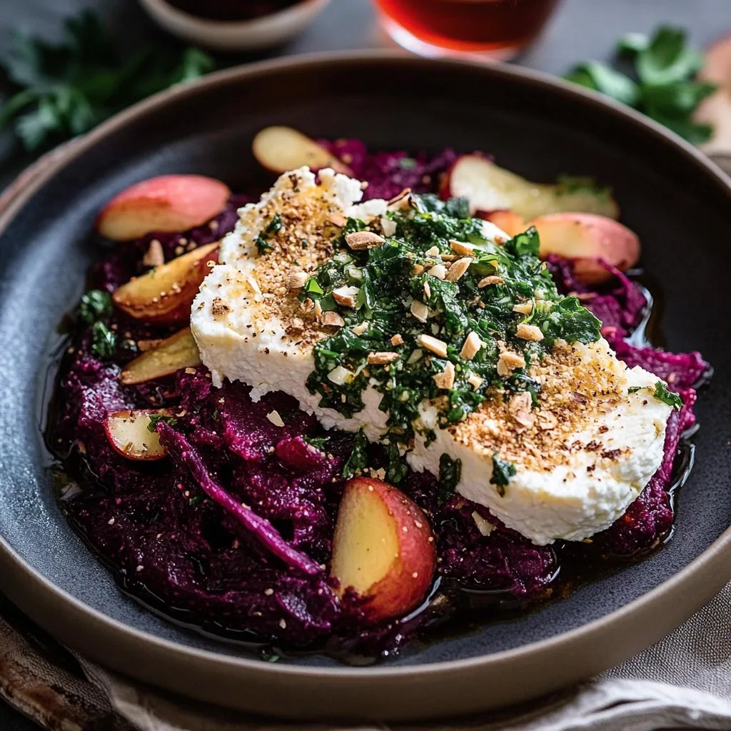 Panierter Feta mit Rotkohl und Salsa verde